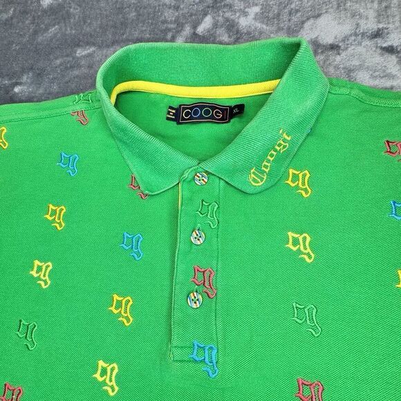 Vintage COOGI Sz XL Polo Shirt Y2K 90s Retro Embroidered Logo All Over Green - Picture 5 of 15